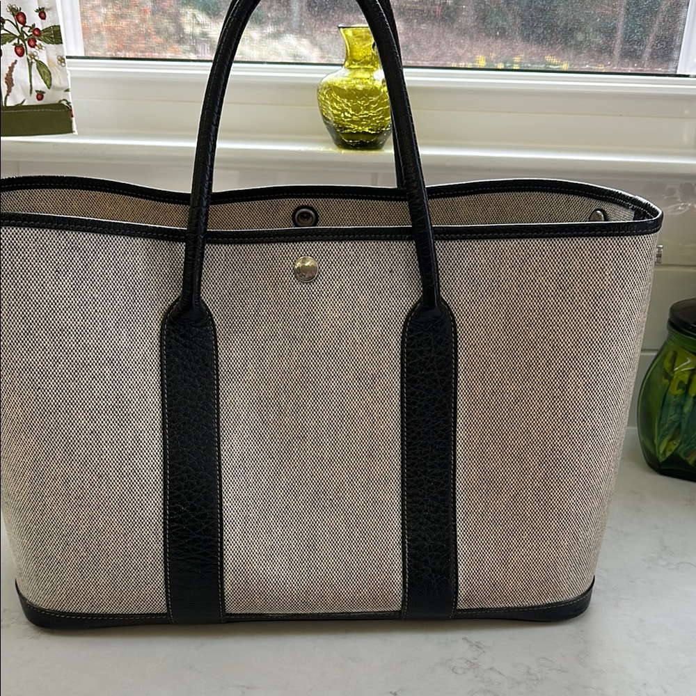 Hermes Beige and Black Canvas Tote - Picture 3 of 14